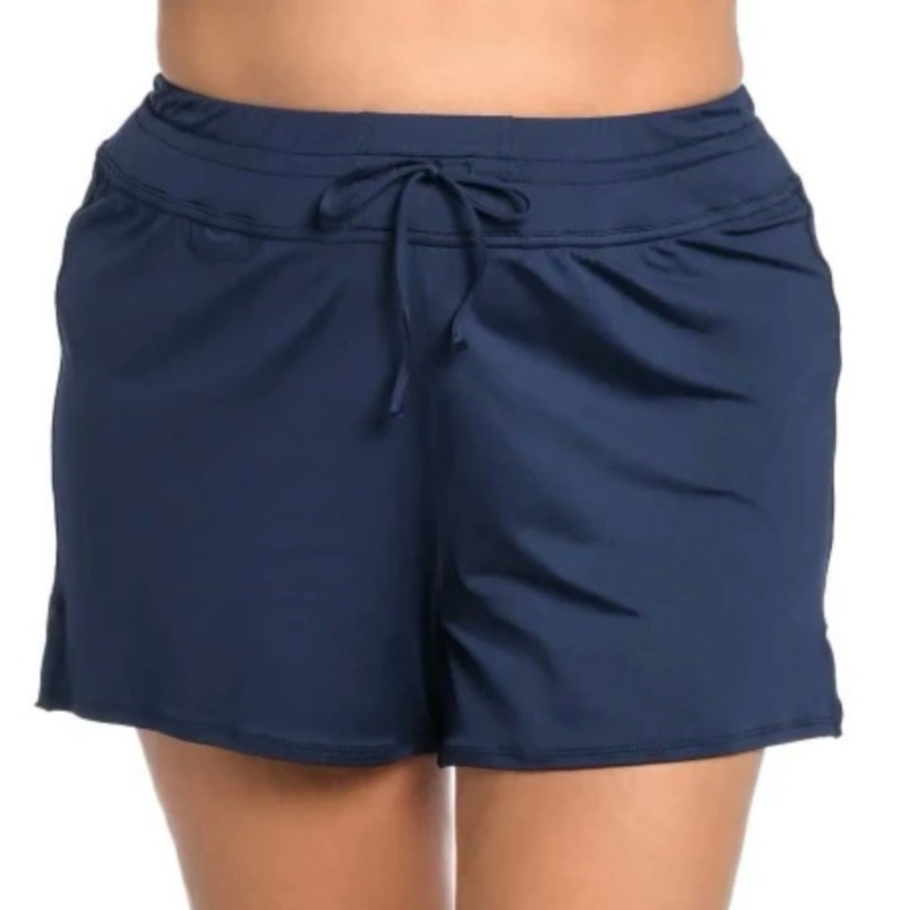 NWT 24TH AND OCEAN Women's Blue Drawstring Waist Shorts Swim‎ Bottom with Pocket